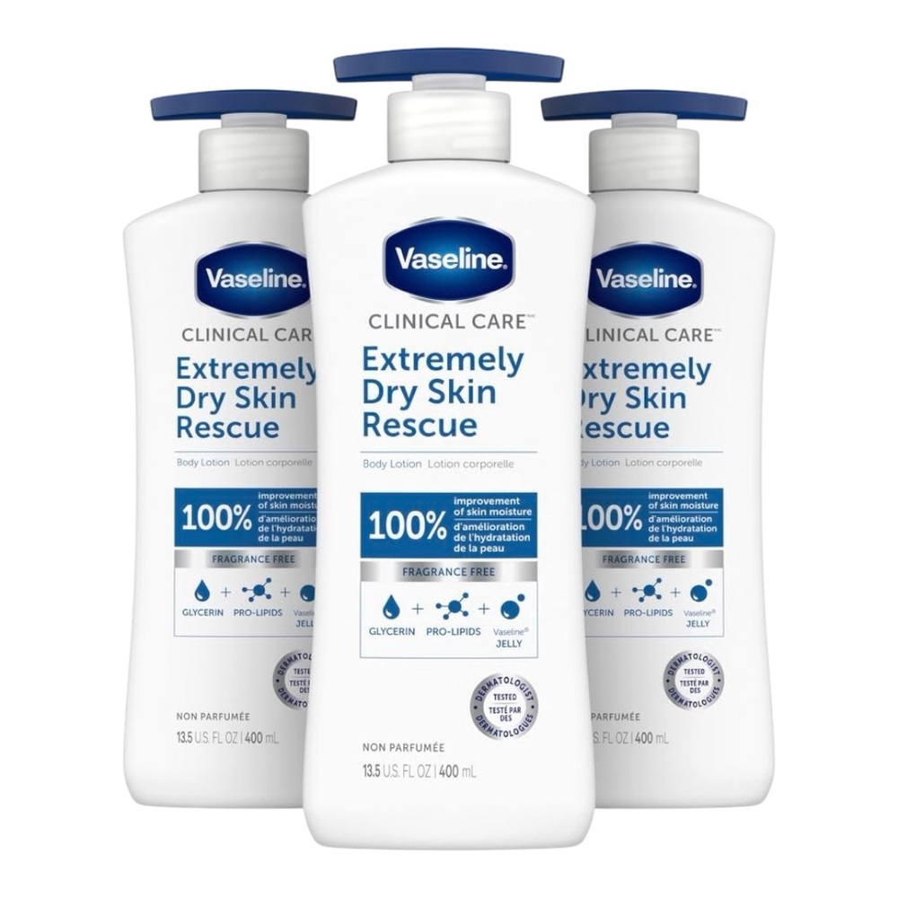 3-PACK VASELINE CLINICAL CARE EXTREMELY DRY SKIN RESCUE BODY LOTION